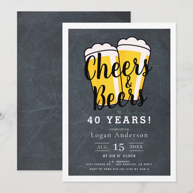 Cheers & Beers Chalkboard Adult Birthday Party Invitation (Front/Back)