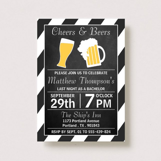 Cheers & Beers Chalkboard Bachelor Party Invitation (Creator Uploaded)