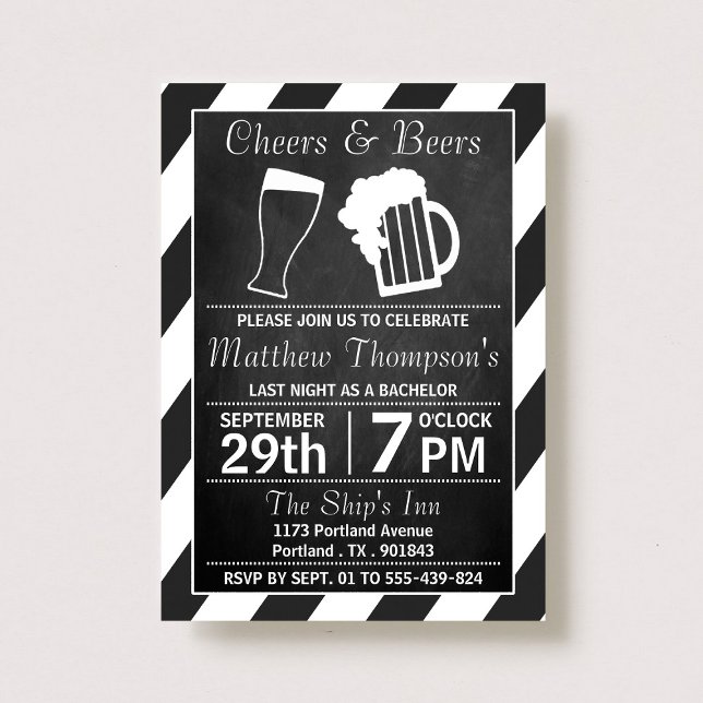 Cheers & Beers Chalkboard Bachelor Party Invitation (Creator Uploaded)