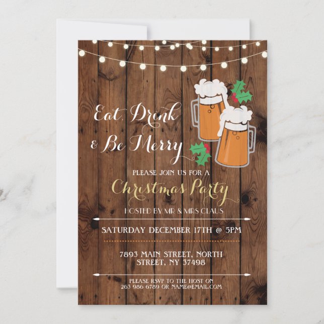 Cheers Beers Christmas Party Holly Invitation (Front)