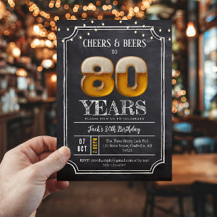 Cheers & Beers Men's 80th Birthday Invitation