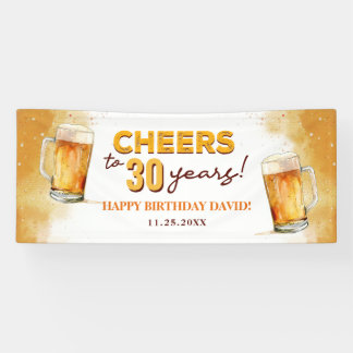 Cheers & Beers Mens Funny 30th Birthday Banner