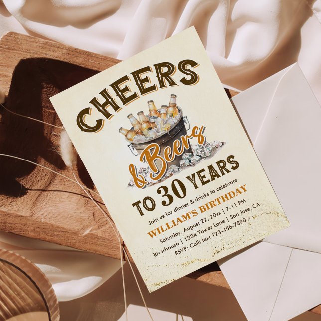 Cheers & Beers Mens Funny 30th Birthday Invitation (Creator Uploaded)