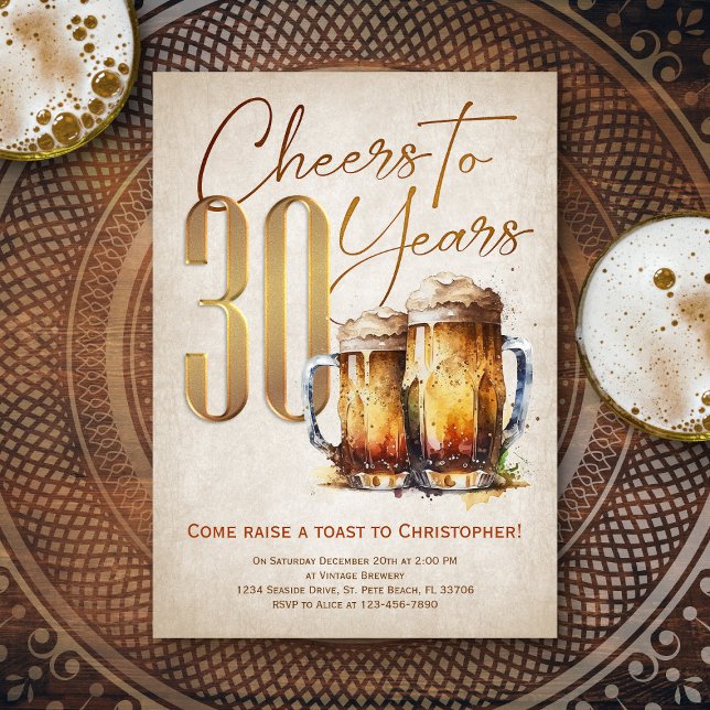 Cheers & Beers Mens Funny 30th Birthday Invitation (Creator Uploaded)