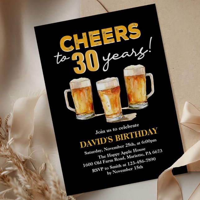 Cheers & Beers Mens Funny 30th Birthday Invitation (Creator Uploaded)