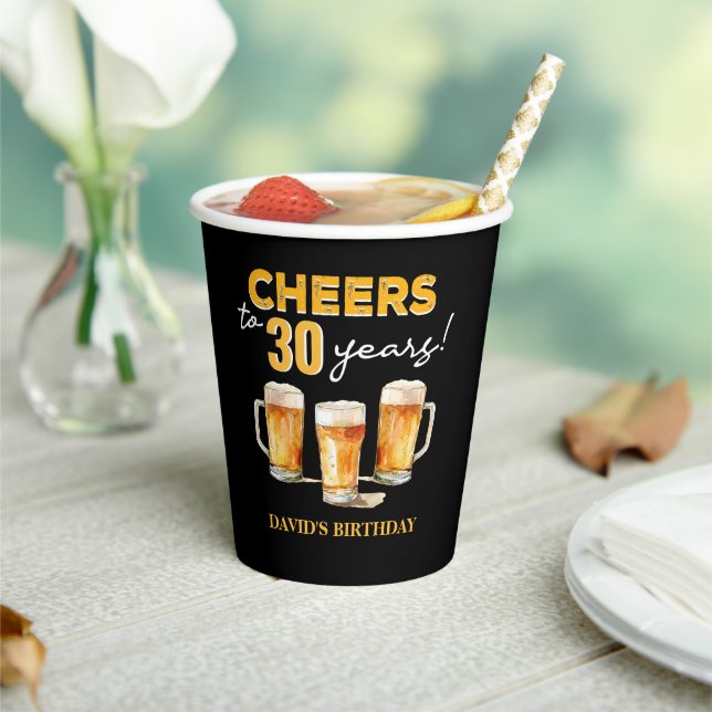 Cheers & Beers Mens Funny 30th Birthday Paper Cups (Insitu)