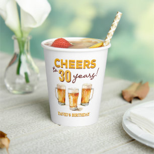 Cheers & Beers Mens Funny 30th Birthday Paper Cups