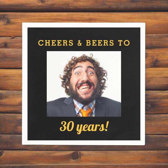 Cheers & Beers Milestone Birthday Photo Keepsake Napkin (Creator Uploaded)