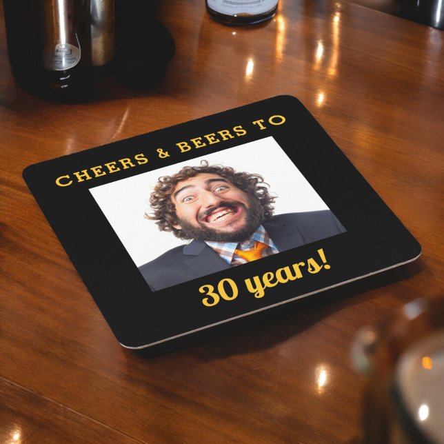 Cheers & Beers Milestone Birthday Photo Keepsake Square Paper Coaster (Creator Uploaded)