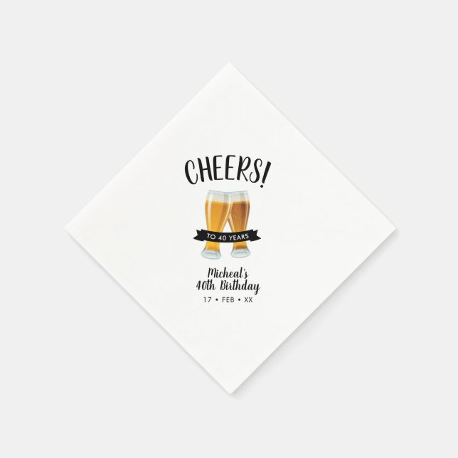 Cheers Beers | Modern Adult 40th Birthday Party Napkin (Corner)