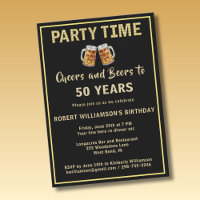 Cheers & Beers Party Time 50th (Any Year) Birthday