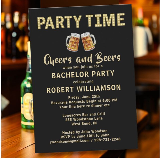 Cheers & Beers Party Time Lights Bachelor Party  Invitation (Creator Uploaded)