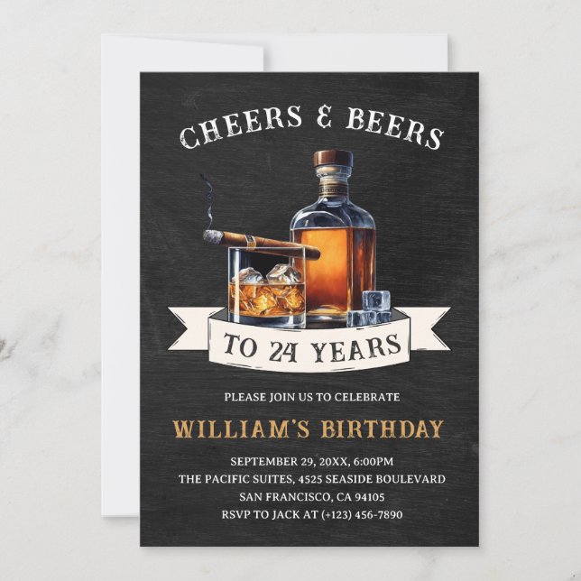 Cheers & Beers Rustic 24th Country Birthday Party Invitation (Front)