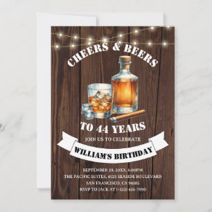 Cheers & Beers Rustic 44th Country Birthday Party Invitation