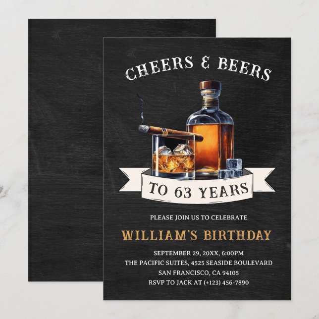 Cheers & Beers Rustic 63rd Country Birthday Party Invitation (Front/Back)