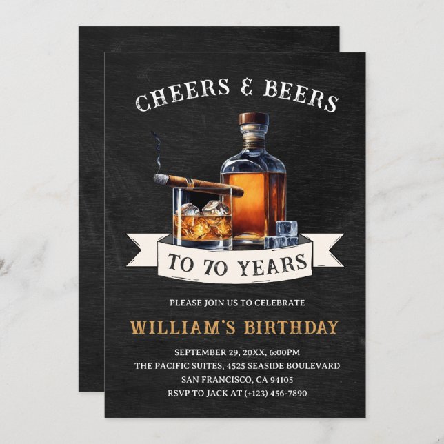 Cheers & Beers Rustic 70th Country Birthday Party Invitation (Front/Back)