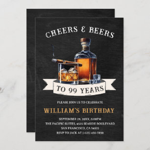 Cheers & Beers Rustic 99th Country Birthday Party Invitation