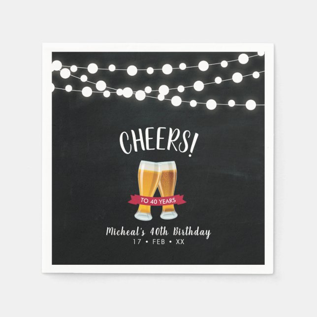 Cheers Beers | Rustic Adult 40th Birthday Party Napkin (Front)