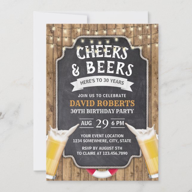Cheers & Beers Rustic Nautical 30th Birthday Invitation (Front)