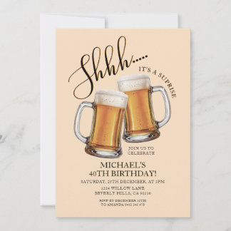 Cheers & Beers Surprise Adult 40th Birthday Party Invitation