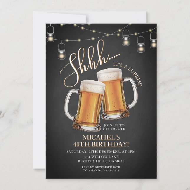 Cheers & Beers Surprise Adult 40th Birthday Party  Invitation (Front)