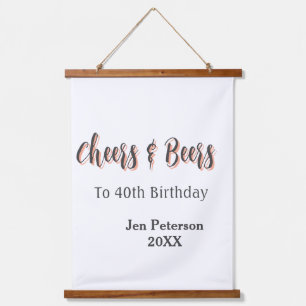 Cheers & beers to 40th birthday gray name year sin hanging tapestry