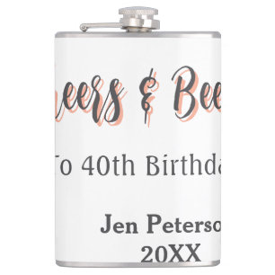 Cheers & beers to 40th birthday gray name year sin hip flask