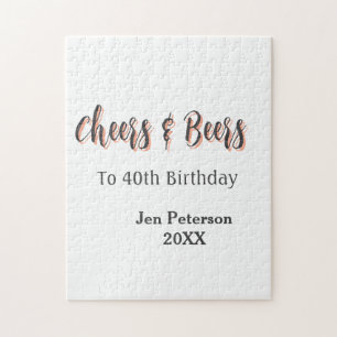 Cheers & beers to 40th birthday gray name year sin jigsaw puzzle