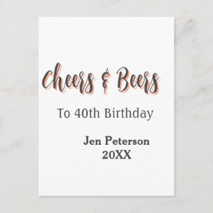 Cheers & beers to 40th birthday gray name year sin postcard