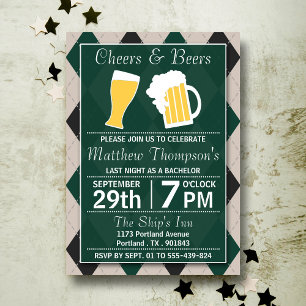 Cheers & Beers Trendy Green Bachelor Party Invitation