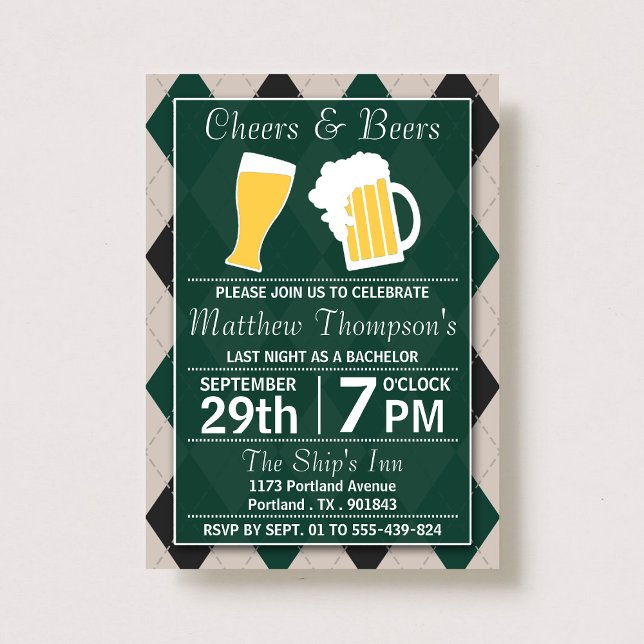 Cheers & Beers Trendy Green Bachelor Party Invitation (Creator Uploaded)