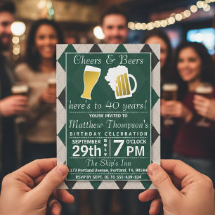 Cheers & Beers Trendy Green Birthday Party Invitation