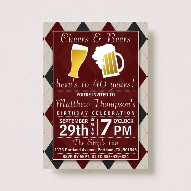 Cheers & Beers Trendy Red Birthday Party Invitation (Creator Uploaded)