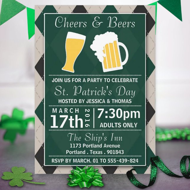 Cheers & Beers Trendy St. Patrick's Day Party Invitation (Creator Uploaded)