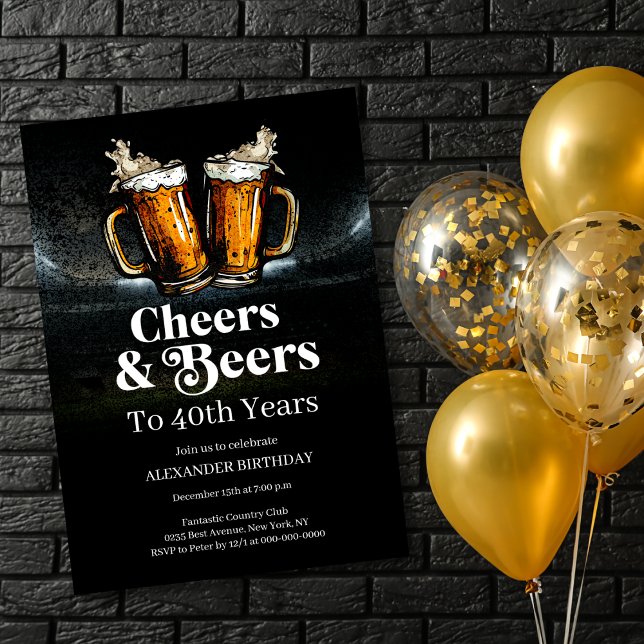 Cheers & Beers Vintage Birthday Invitation (Creator Uploaded)