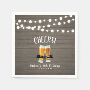 Cheers Beers Wood Adult 40th Birthday Party Napkin