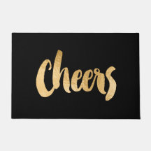 Cheers Black and Gold Christmas Doormat