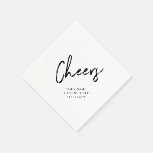Cheers Black Brush Lettering Custom Party Napkin