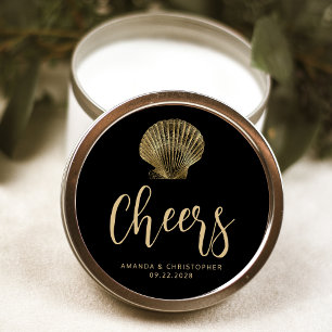 Cheers Black Gold Coastal Beach Wedding Classic Round Sticker