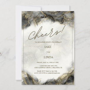 Cheers! Black Gold Marble Glam Wedding Invitation