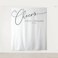 Cheers Black White Script Custom Wedding Backdrop