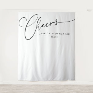 Cheers Black White Script Custom Wedding Backdrop Tapestry