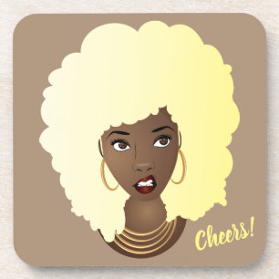 Cheers! Black Woman Blonde Afro, Annoyed Coaster