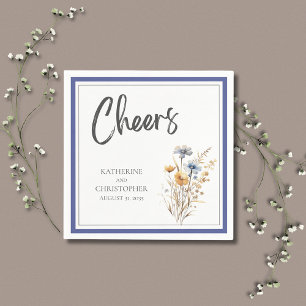 Cheers Blue Wildflowers Elegant Formal Wedding Napkin