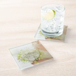 Cheers Bride flower bouquet editable wedding Glass Coaster