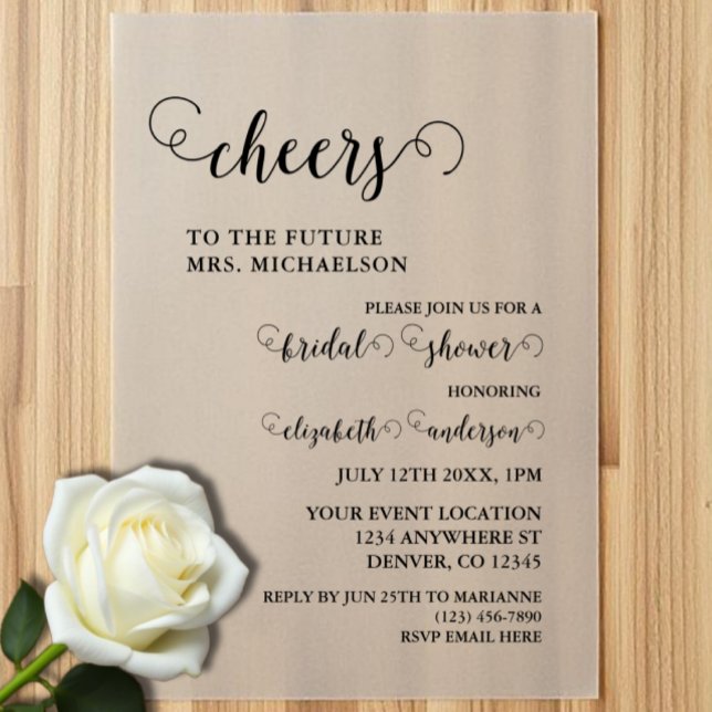 Cheers Bride To Be Bridal Shower Vellum Invitations (Creator Uploaded)