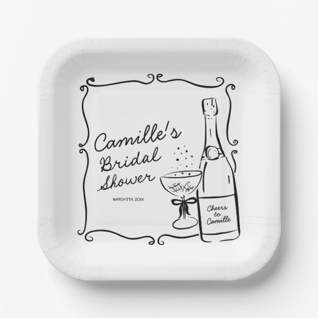 Cheers Brunch and Bubbly Bridal Shower Paper Plate (Front)
