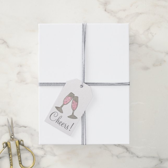 Cheers! Bubbly Pink Champagne Wedding Gift Tag (With Twine)