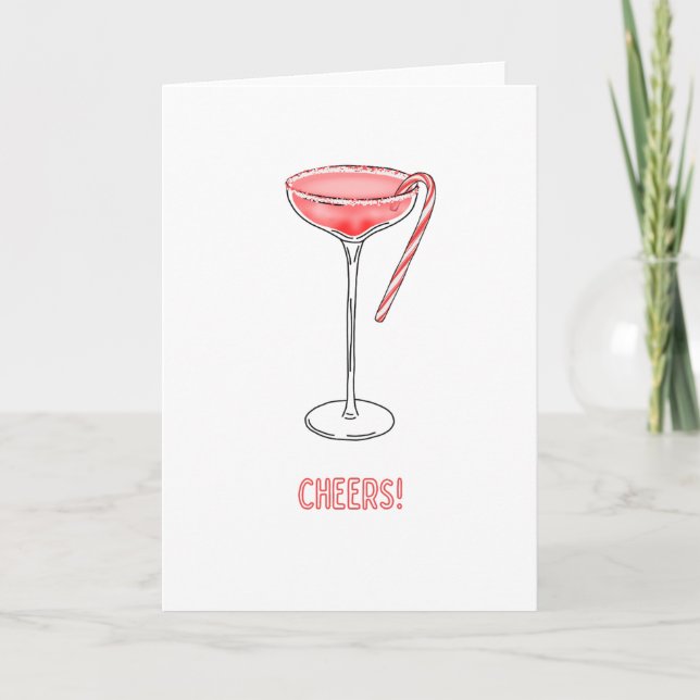 Cheers! Candy Cane Cocktail Christmas Card  (Front)