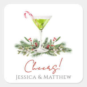 Cheers Candy Cane Martini Cocktail Couples Square Sticker